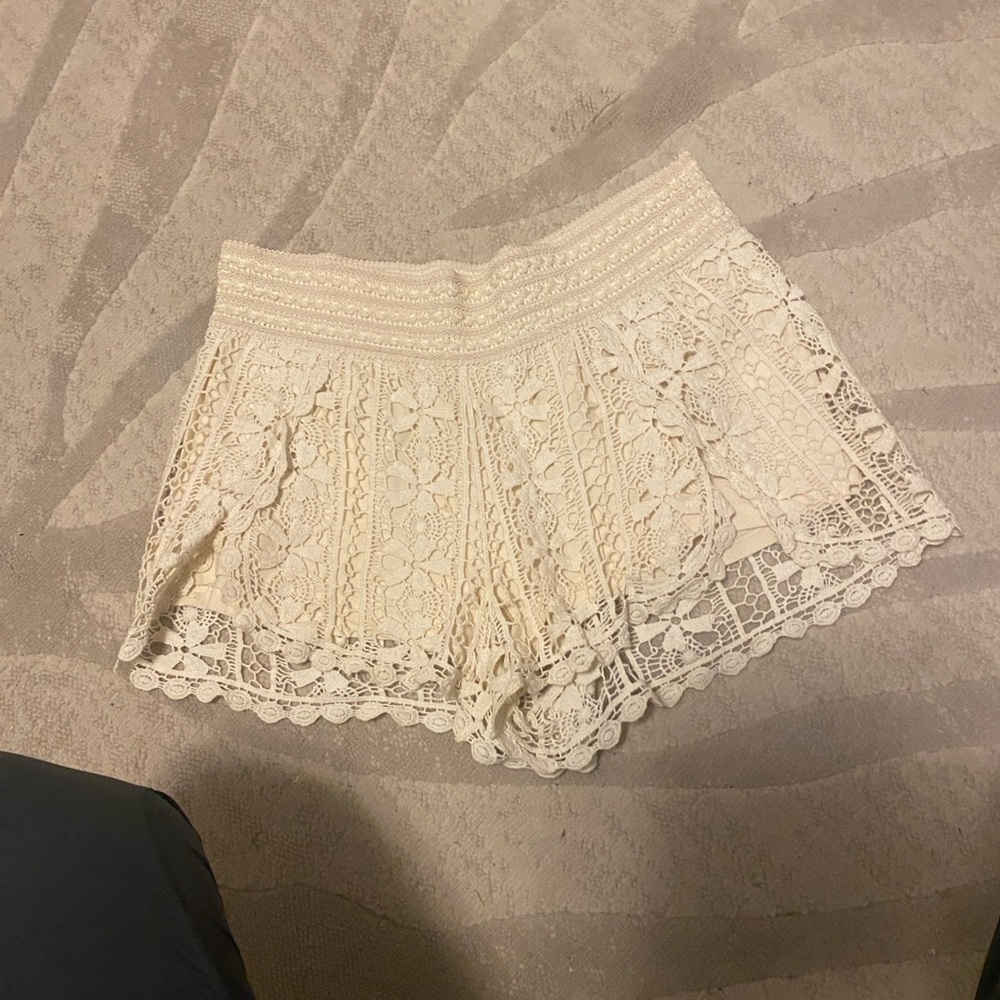 Topshop Cream Lace High Waist Shorts
